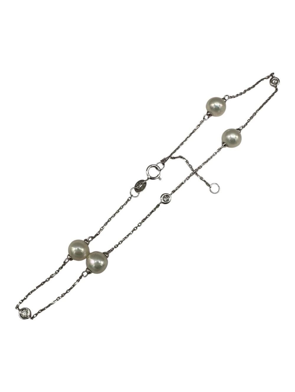 Pearl Diamond Station Anklet 14kt White Gold Adjustable 9 10in New